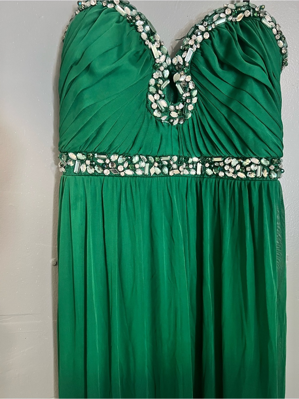 Jodi Kristopher Emerald Green Jeweled Chiffon Gown